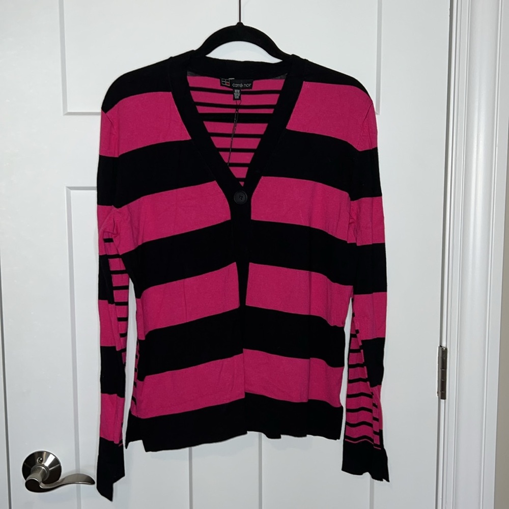 NWT Carre Noir Pink Striped Knit Button Cardigan - Picture 2 of 5